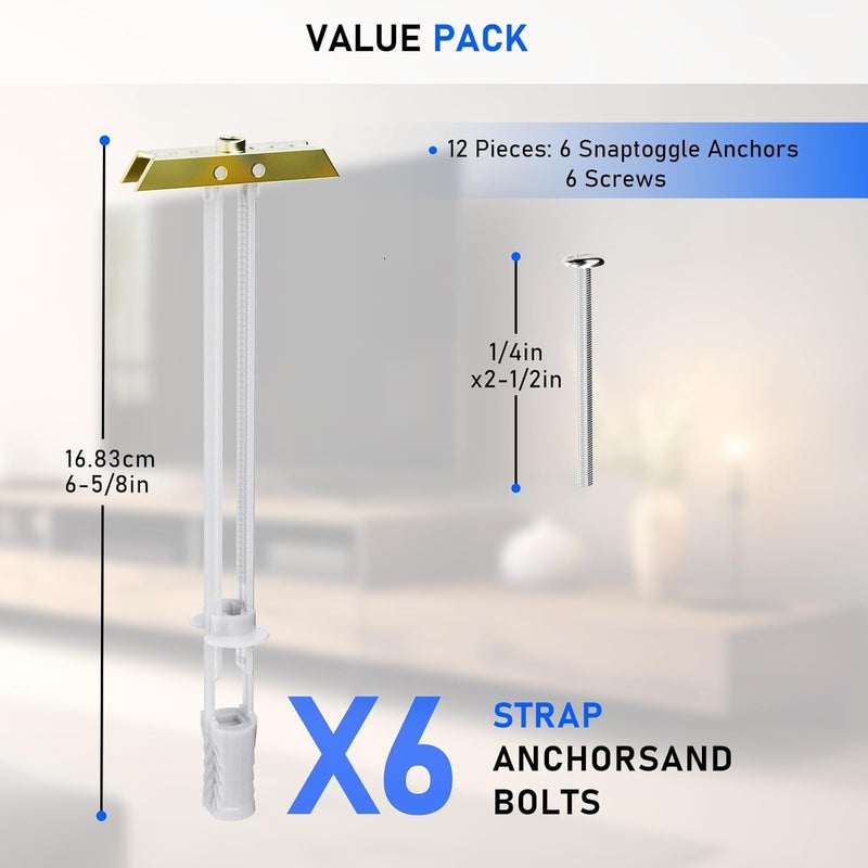 PRLF Drywall Anchor with Included Bolts for 1/4”-20, Heavy Duty Hollow Wall Anchors for TV Mounting Kit, Stainless Steel Hollow Wall Anchors Holds up to 270lbs Each in 1/2” Drywall (Pack of 6) - Image 2